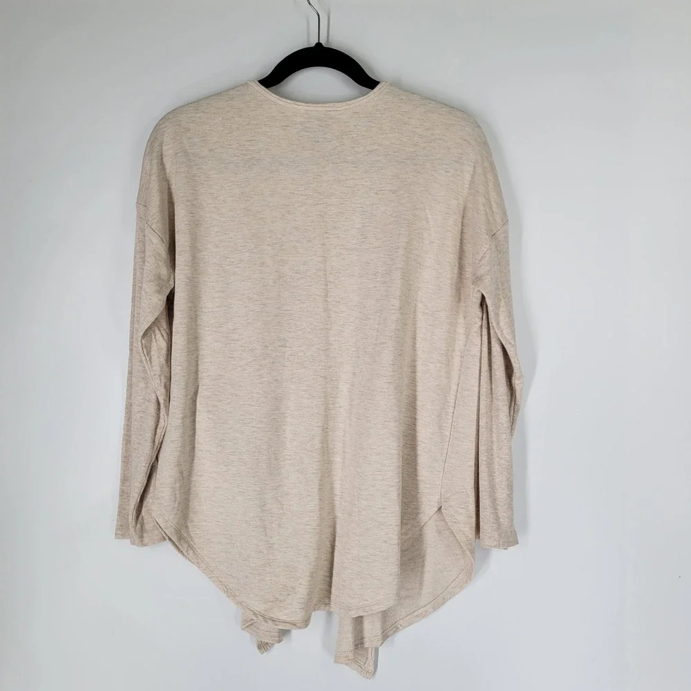 Bobeau Womens Open Front Cardigan Beige Heathered Knit Long Sleeve Small Modal